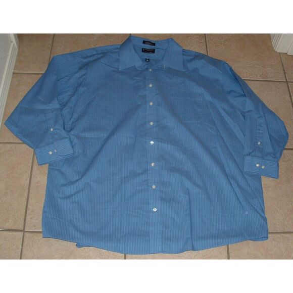 Big Mens Sz 20 34/35 Blue Pinstriped Button Up Broadcloth STAFFORD SUPER Shirt - Picture 1 of 3